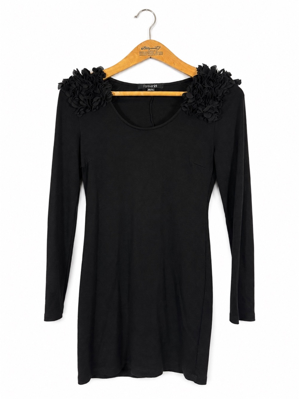 Forever 21 Bodycon Mini Dress LBD Ruffled Statement Sleeve Size L Black Date